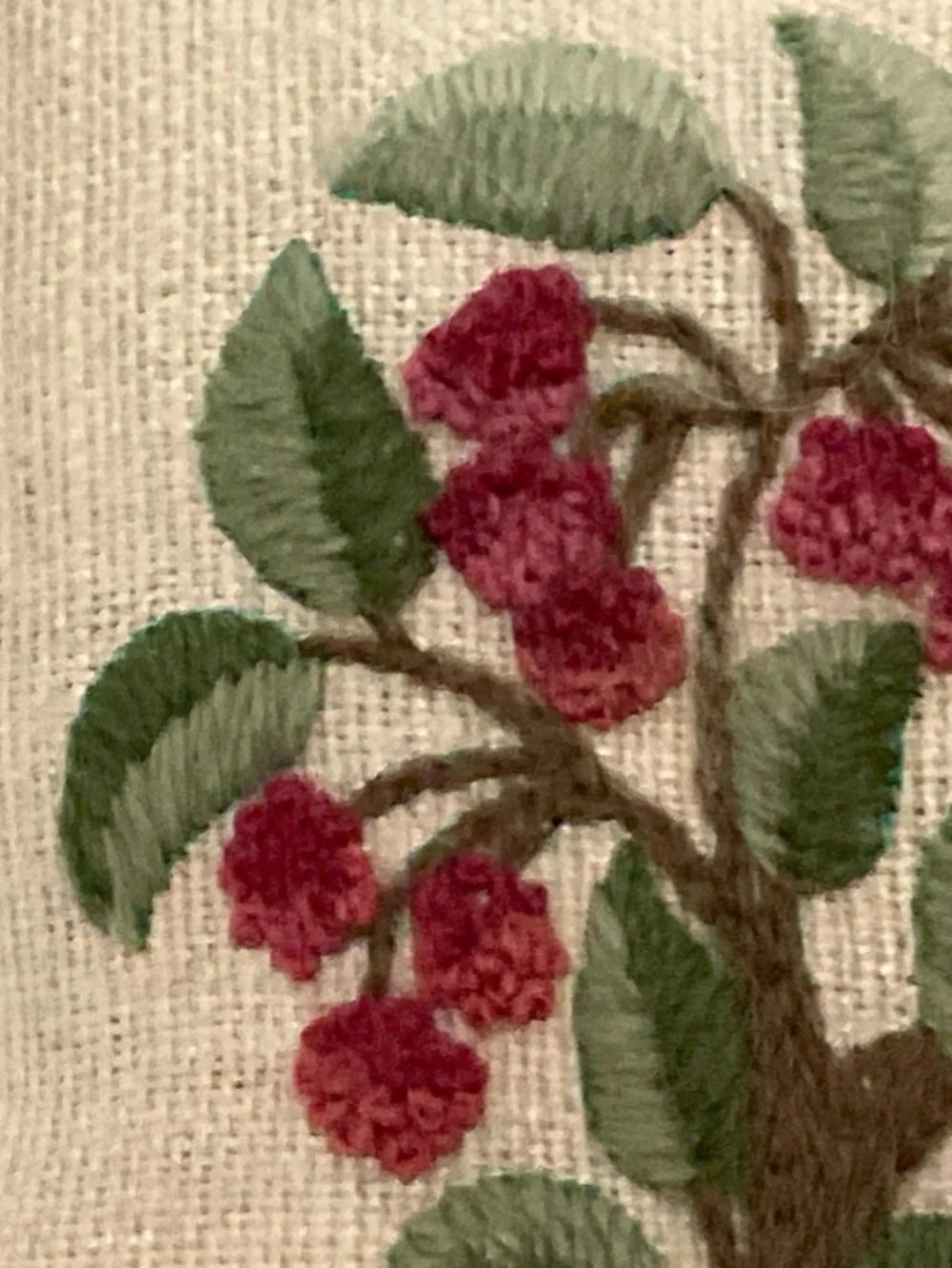 Crewel Embroidery Pin Cushion - Berry Tree